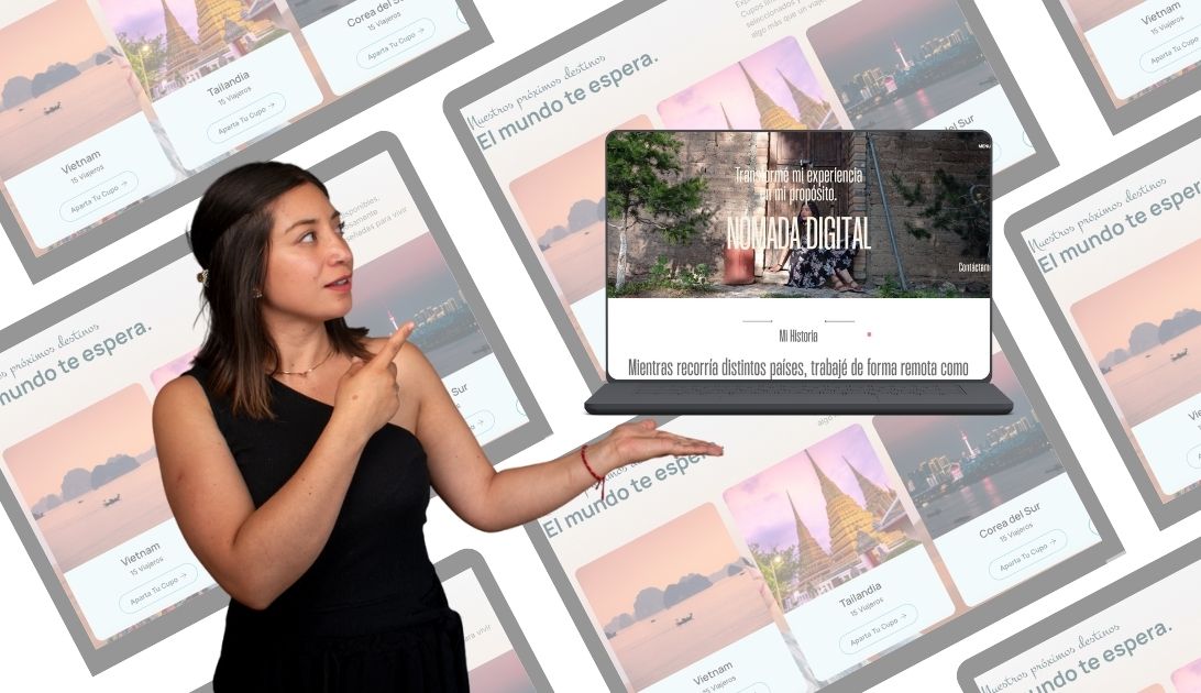 Mujer líder exponiendo en un foro de negocios de viajes